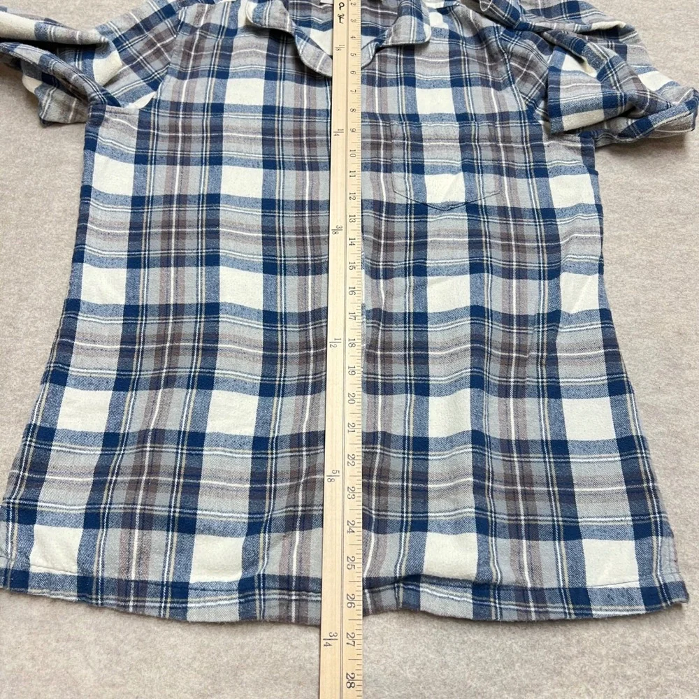 LL Bean Scotch Plaid Flannel PJ Shirt Blue White Cotton Sz Small Tall Camping - Picture 6 of 6